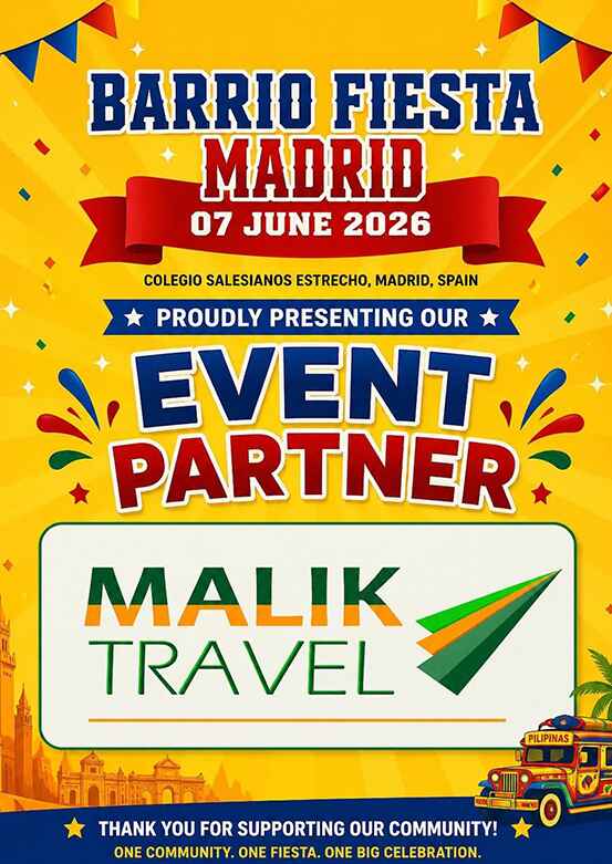 Get ready, Madrid! 🇪🇸🇵🇭 The biggest Filipino celebration is coming your way! BARRIO FIESTA MADRID 2026 ✨ 📅 June 7, 2026 📍 Colegio Salesianos Estrecho Malik Travel will be giving away a round-trip ticket to the Philippines.