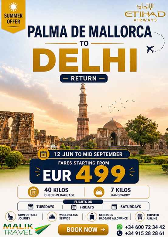 Palma de mallorca to delhi return with Malik Travel