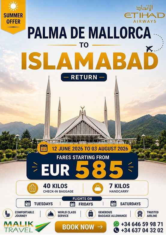 Palma de mallorca to Islamabad with Malik Travel