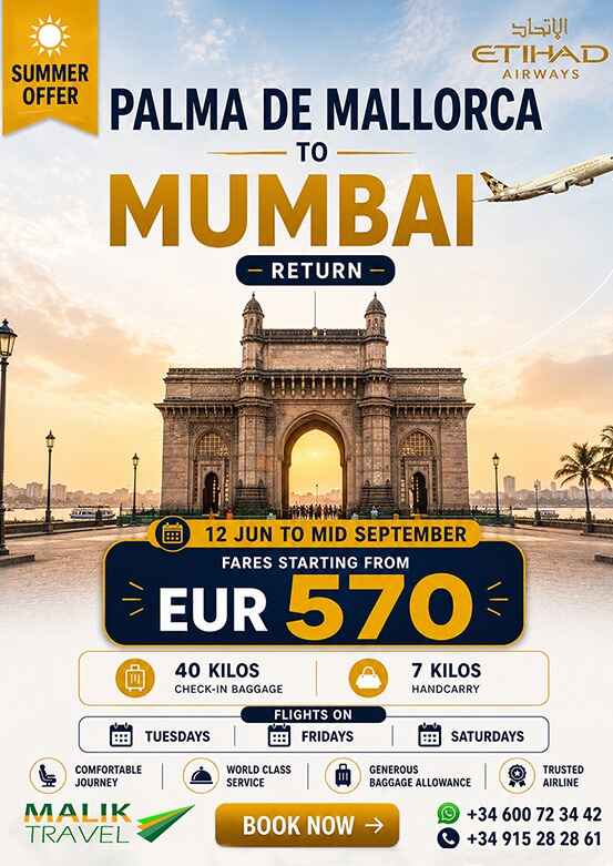 Palma de mallorca to Mumbai with Malik Travel